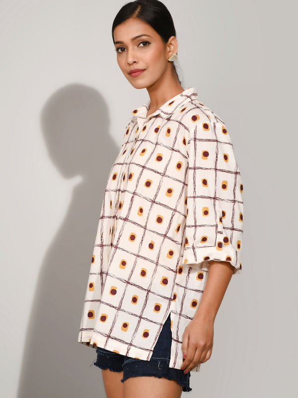 Rosy brown printed cotton shirt