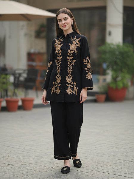 Golden Embroidered Black Co-ord Set