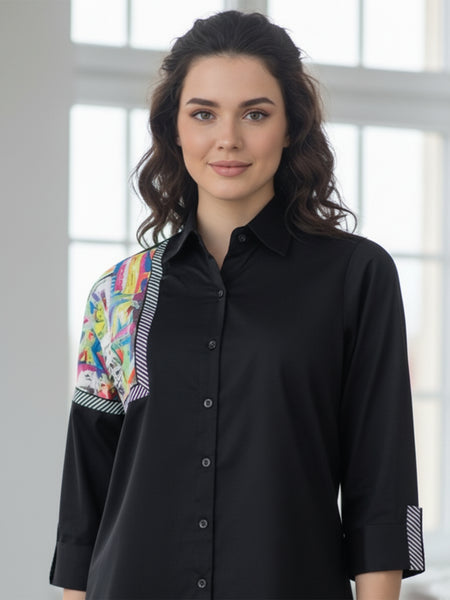 Black Hand-Painted Cotton Shirt