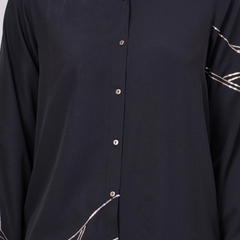Black Co-Ord: Long Shirt & Trousers with Metallic Thread Work