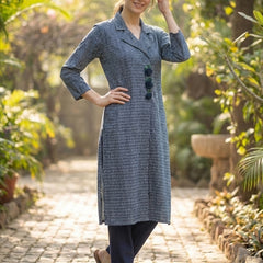 Women Navy Blue Textured Kurta with Pants – Coatrise Fabric