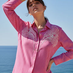 Pink Embroidered Striped Fashion Shirt
