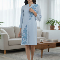 Light Blue Embroidered Cotton Shirt Dress