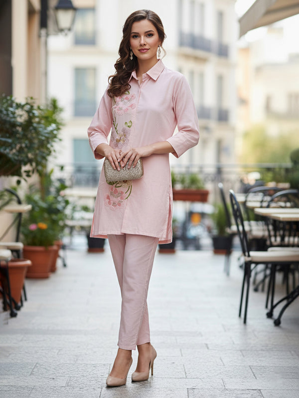 Elegant Pink Kurta & Trousers Set for Women – Coatrise Fabric