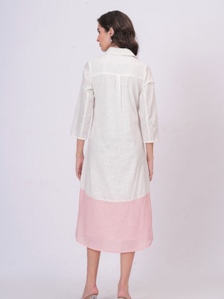 Pink Linen Embroidered Shirt Dress