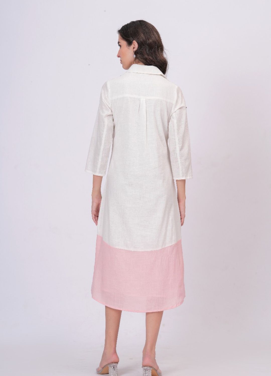 Pink Linen Embroidered Shirt Dress