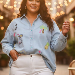 Women Stylish Patchwork Cotton Denim Shirt
