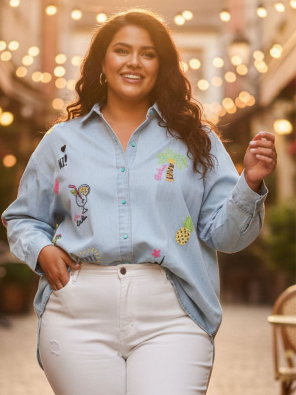 Women Stylish Patchwork Cotton Denim Shirt