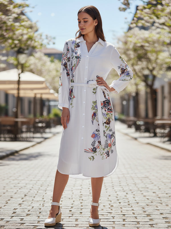 Lily White Embroidered Mini Shirt Dress