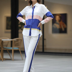 Women’s White & Blue Imported Tencel Co-ord Set