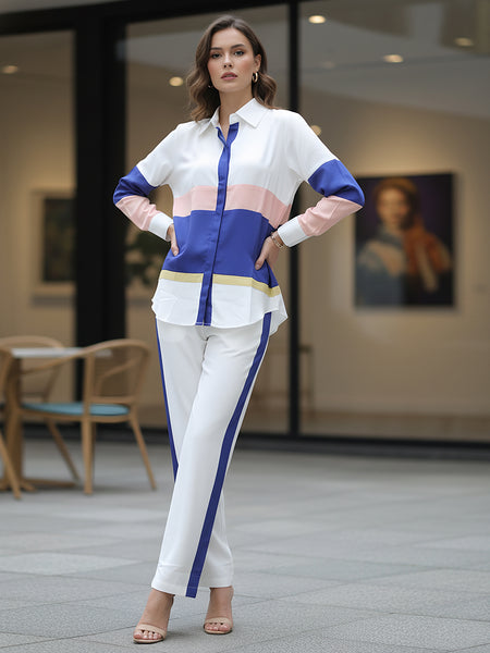 Women’s White & Blue Imported Tencel Co-ord Set