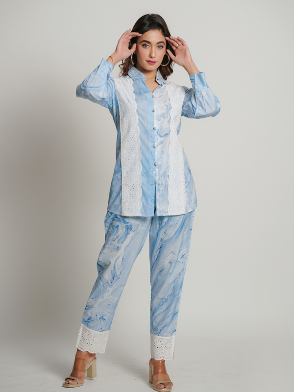 Sky Blue Cotton Tye and Dye Co-Ord Set