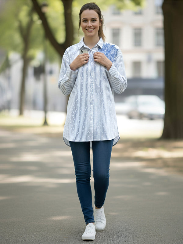 Cotton Blue Designer Embroidered Shirt