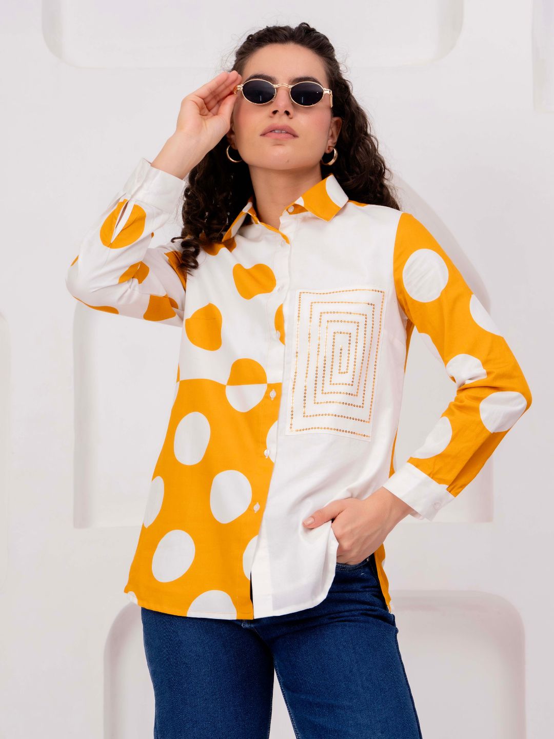 Women's Geometric Embroidered Full Sleeve Shirt