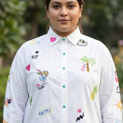 Women Regular Fit Embroidered White Shirt