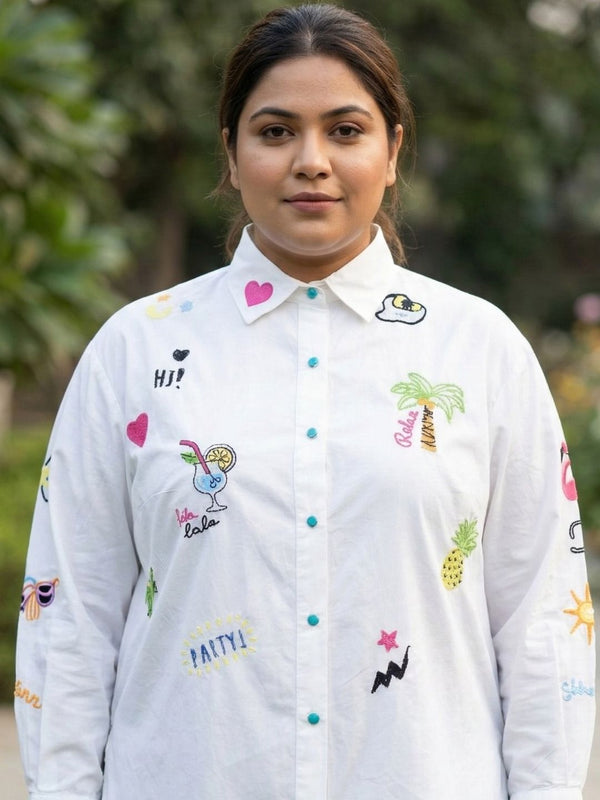 Women Regular Fit Embroidered White Shirt