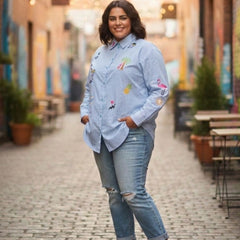 Women Regular Fit Striped Embroidered Shirt