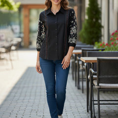 Black Handcrafted Embroidered Cotton Shirt