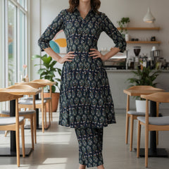 Cotton Trendy Navy Blue Co-ord Set