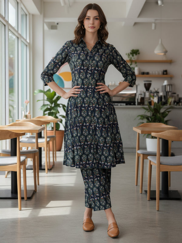 Cotton Trendy Navy Blue Co-ord Set