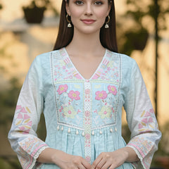 Light Blue Floral Embroidered Anarkali Suit Set