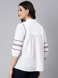 Casual Cotton White Embroidered Top