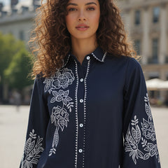 Navy Blue White Embroidered Co-ord Set