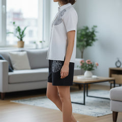 Classic Monochrome Floral Shirt & Shorts Set