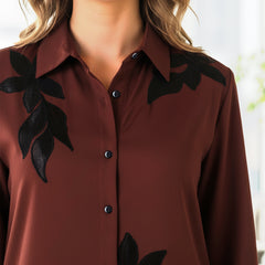 Elegant Brown Co-ord with Black Leaf Artwork