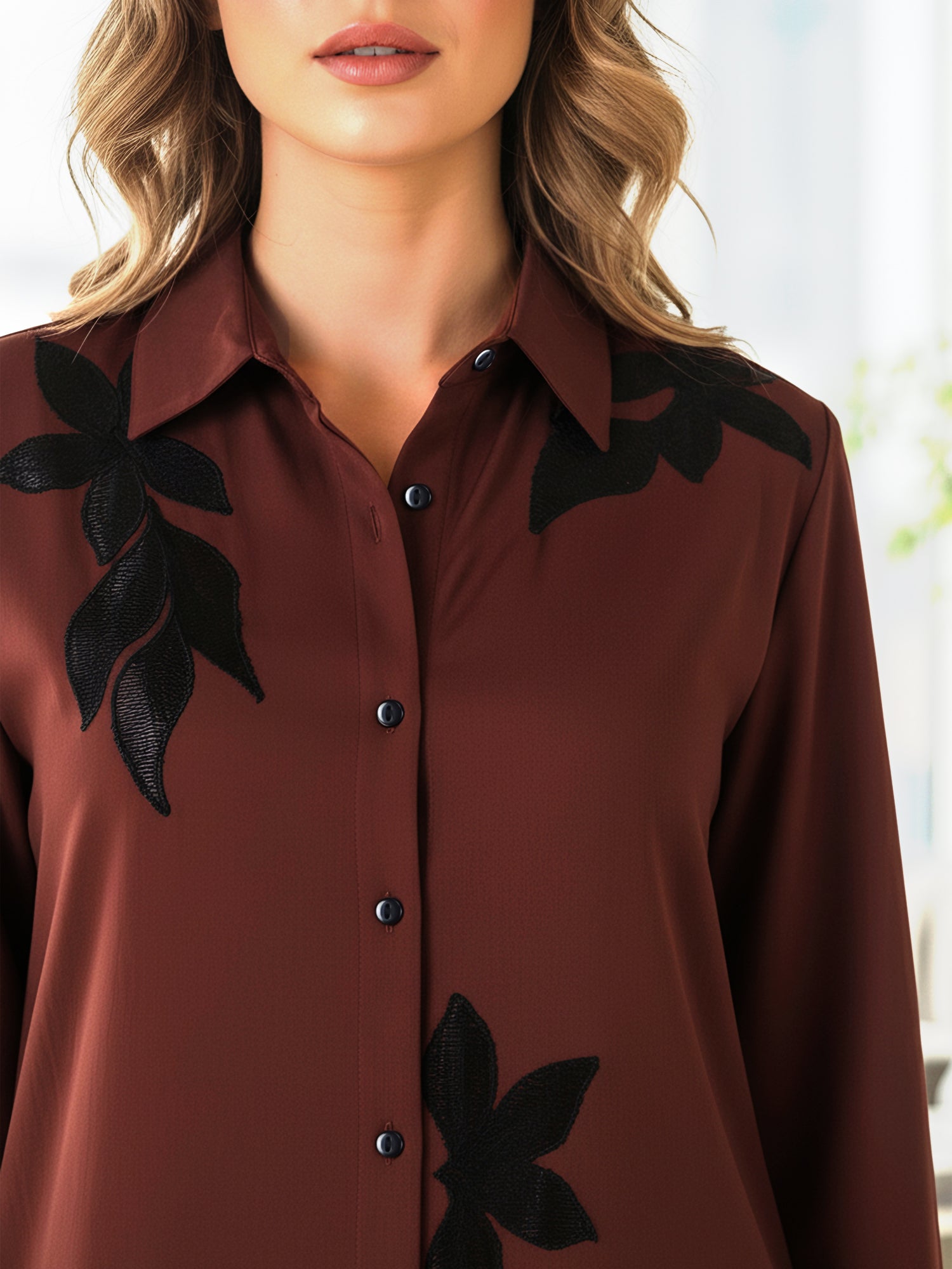 Elegant Brown Co-ord with Black Leaf Artwork