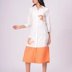 Airy Cotton Linen White Embroidered Midi Dress