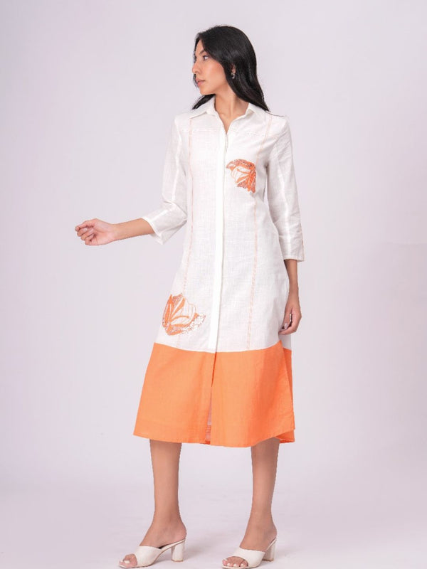 Airy Cotton Linen White Embroidered Midi Dress