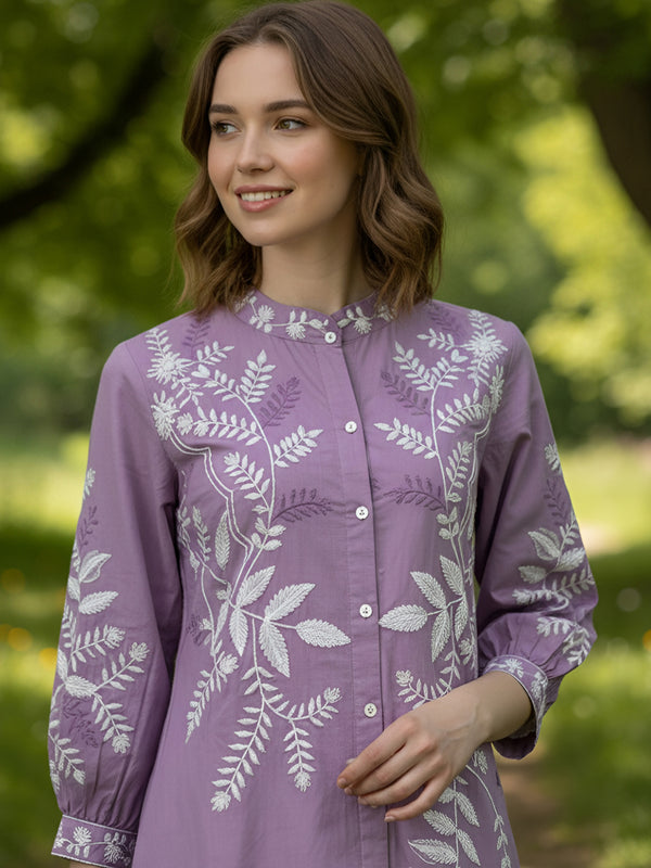 Designer Purple Kurta & Pant Set with White Threadwork