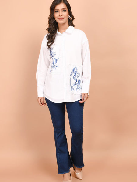 Over Sized White Collared Cotton Shirt
