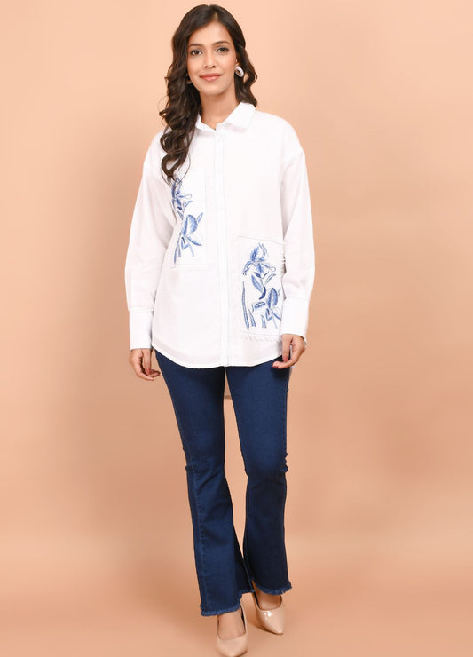 Over Sized White Collared Cotton Shirt