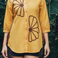 Sunflower Bloom Embroidered Cotton Shirt
