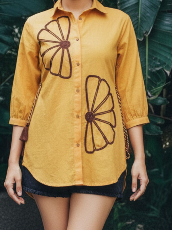 Sunflower Bloom Embroidered Cotton Shirt