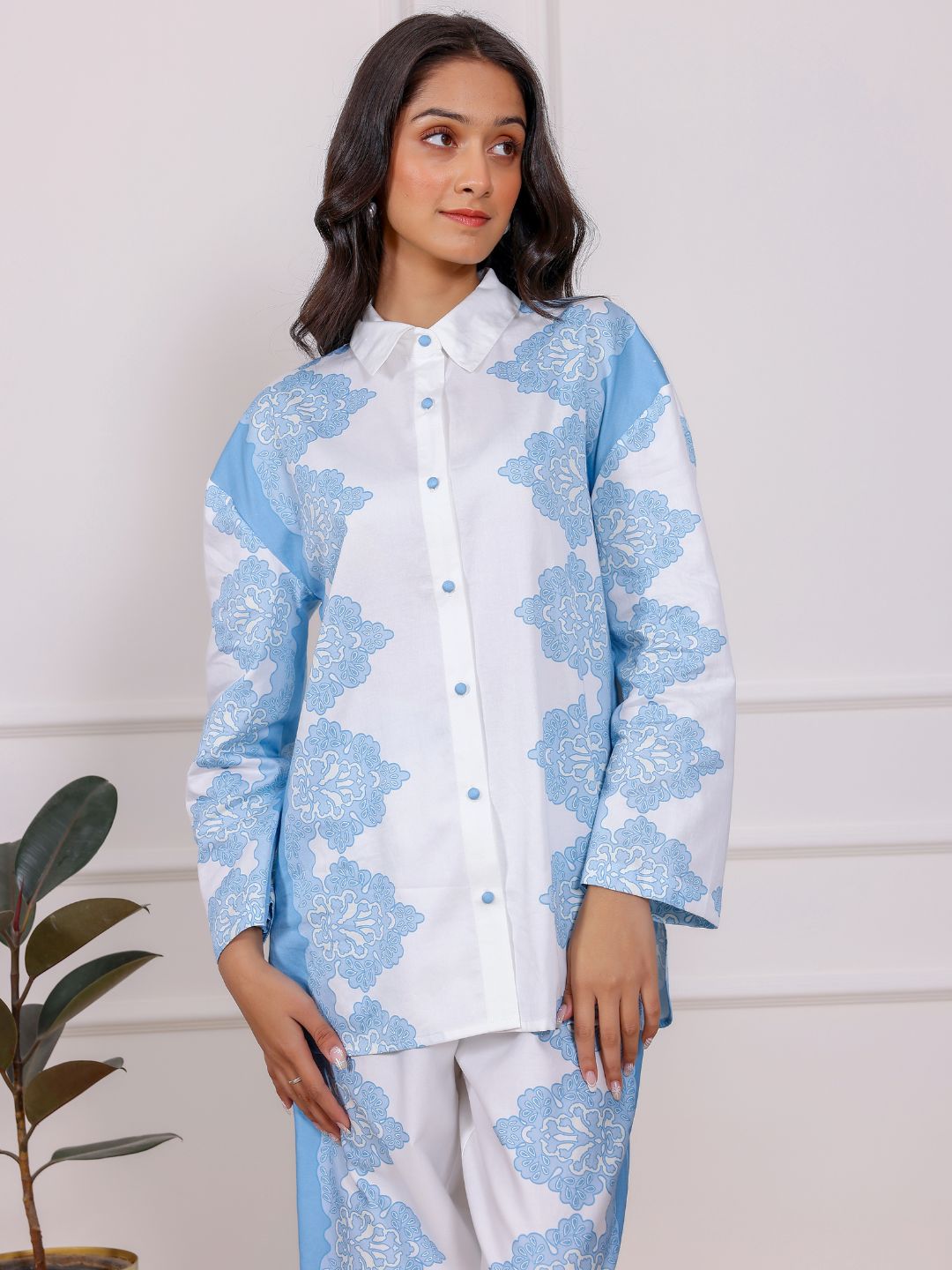 Azure Bloom Printed Co-Ord Shirt & Pant Set