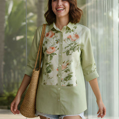 Mint Meadow Floral Embroidered Cotton Shirt