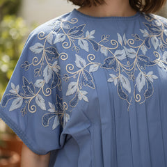 Serene Blue Cotton Embroidered Co-ord Set