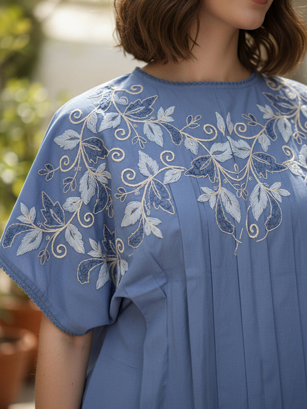 Serene Blue Cotton Embroidered Co-ord Set