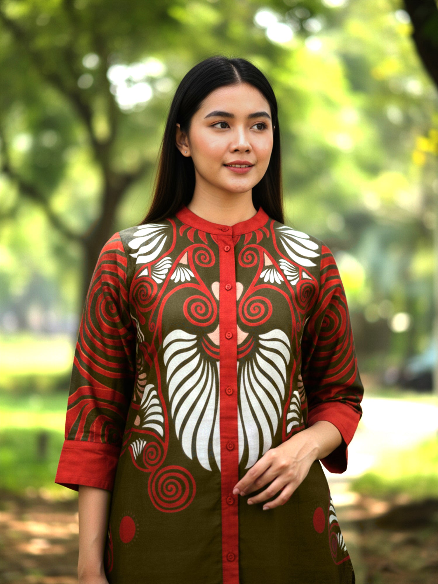 Printed Red Rayon Co-Ord Set