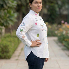 Women Regular Fit Embroidered White Shirt