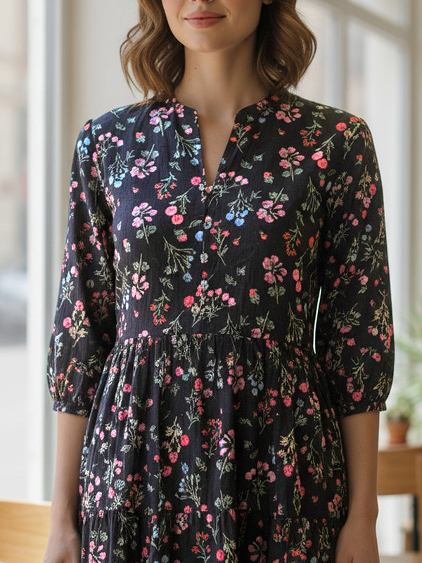 Mystic Black Printed Cotton Dress