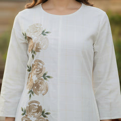 Off-White Embroidered Cotton Midi Dress