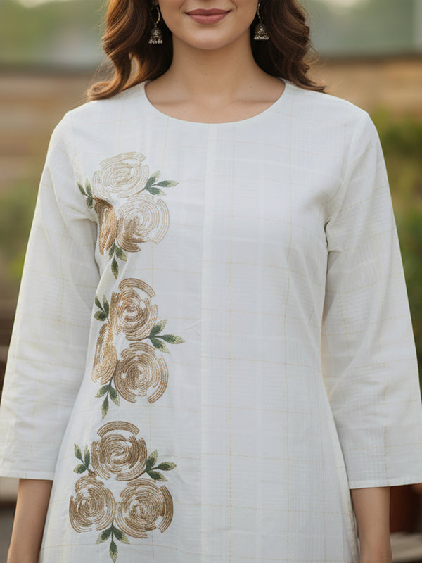 Off-White Embroidered Cotton Midi Dress