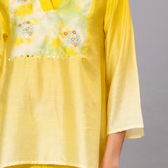 Yellow Satin Embroidered Top & Pant Co-ord Set