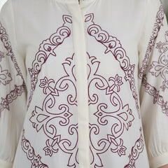 Elegant Off-White & Maroon Embroidered Rayon Co-ord Set
