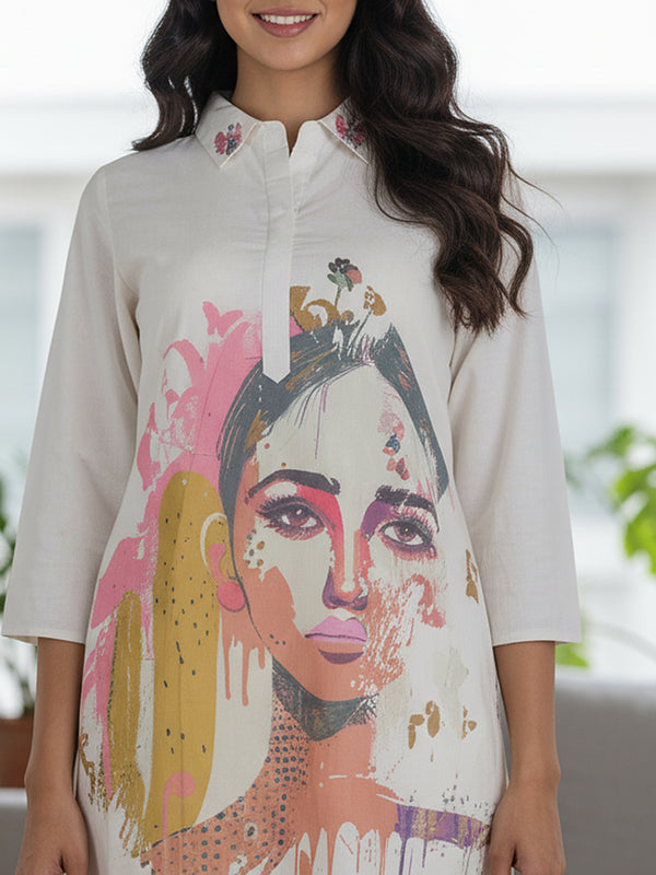 Whispering Beauty Cotton Printed White Co-ord Set