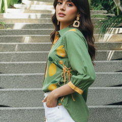 Mint Citrus Garden Embroidered Cotton Shirt